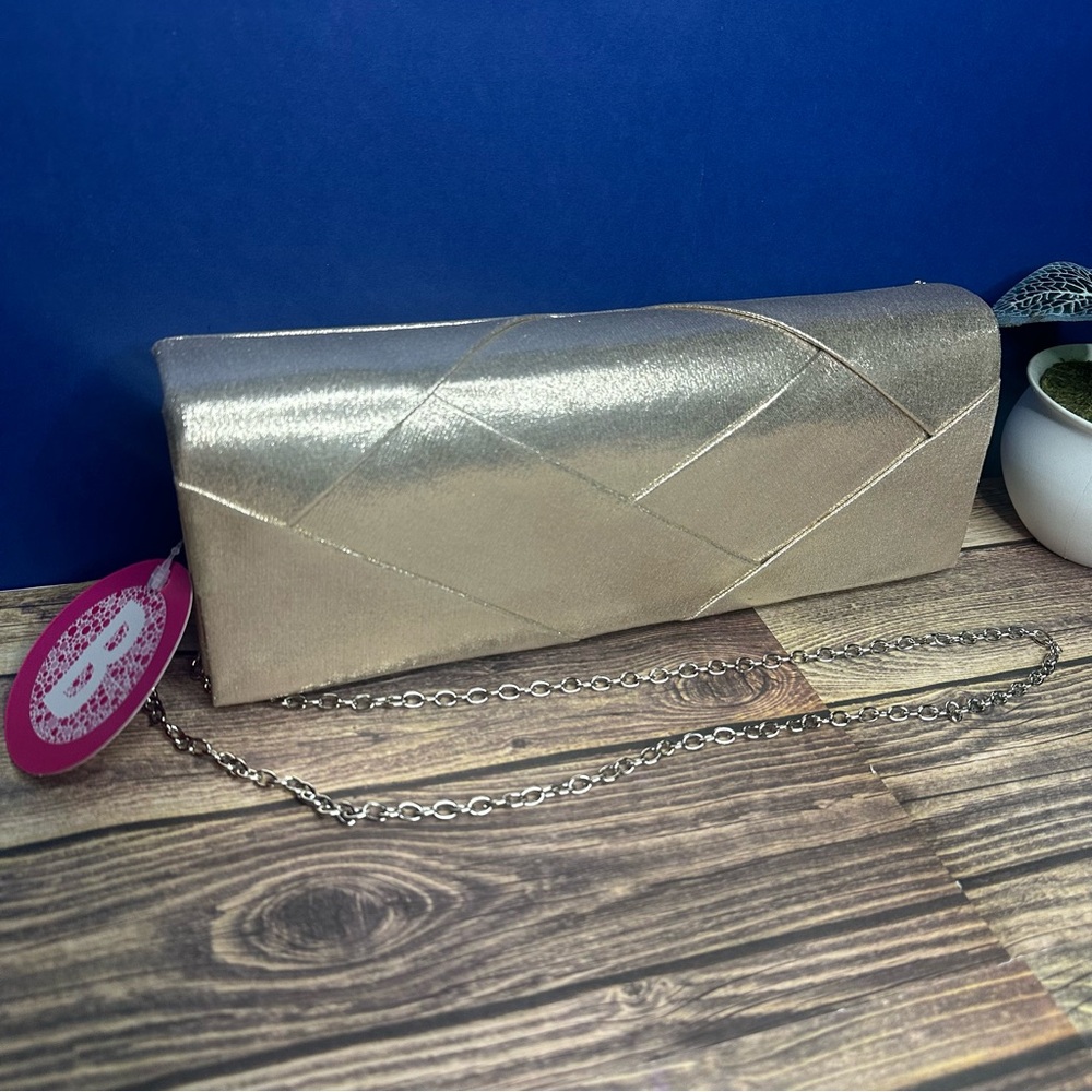 EUC Bridesmaid Elegant Gold Clutch Bag (Samantha) with Chain Shoulder Strap